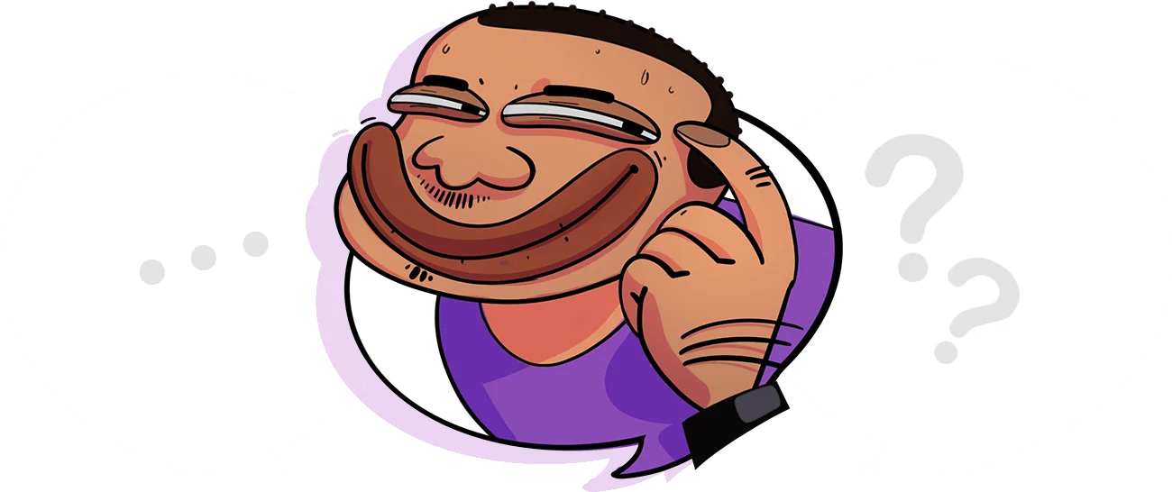 A cartoon friend smirking, about to bluff