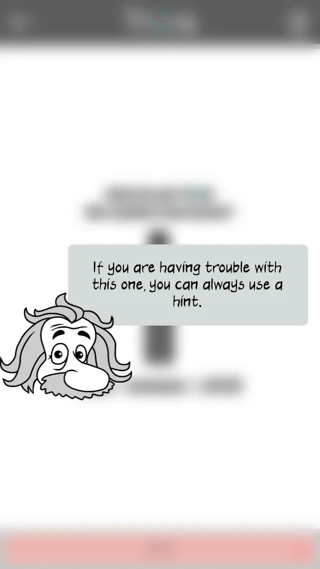 Einstein's speech bubble giving a hint over a blurred puzzle